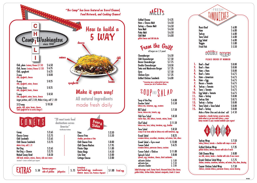 Camp Washington Chili Dine-In Menu